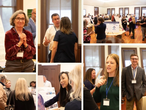 Montage of presenters and posters at event