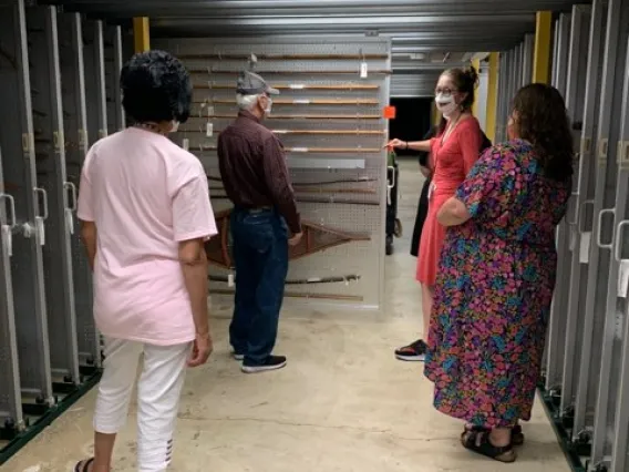 Jennifer facilitating a collections visit for colleagues from the Choctaw Nation, Smithsonian National Museum of Natural History August 2022